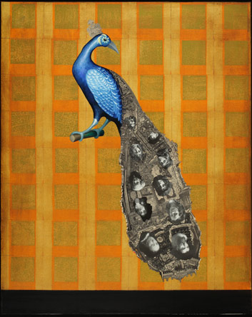 Piano Peacock, Oil on Canvas with Collage, Private Collection, Sonoma, CA