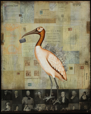 European Vacation, Oil on Canvas with Collage, Private Collection