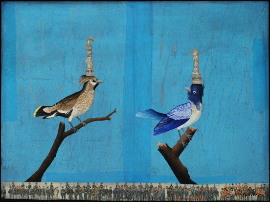 Little Soldiers, Oil on Canvas with Collage, Private Collection, Sonoma, CA