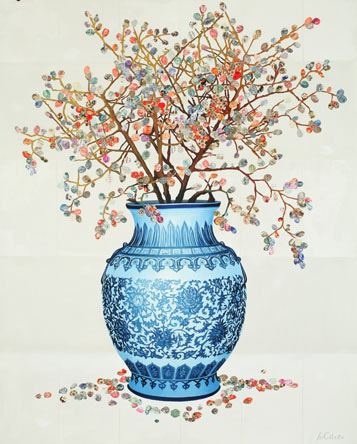 Spring Blossom Vase, Oil/Collage on Paper