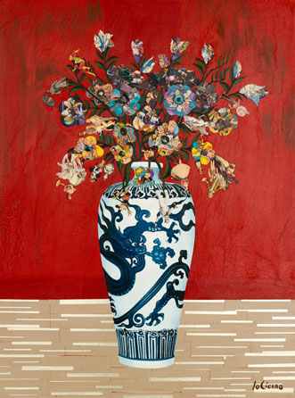 Cartoon Vase #1 40” x 32” Oil/Canvas collag,e NEA Enterprises Menlo Park CA