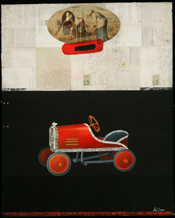 Oil Car, Oil on Paper with Collage